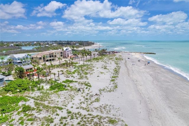 drone / aerial view with a water view and a view of the beach