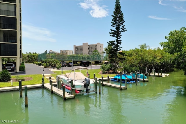 dock area featuring a water view