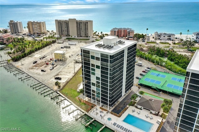 aerial view with a water view