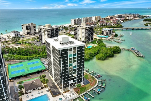 aerial view with a water view