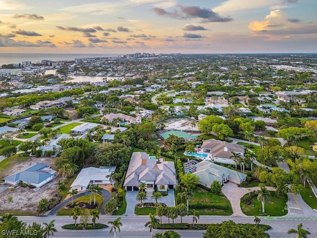 view of aerial view at dusk