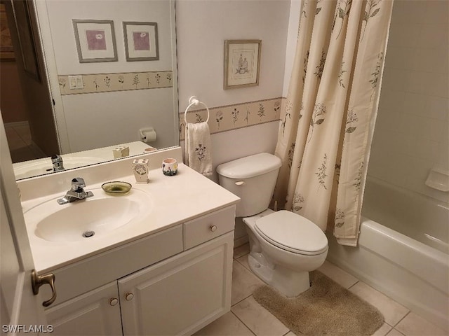 full bathroom featuring vanity, tile floors, toilet, and shower / bath combination with curtain