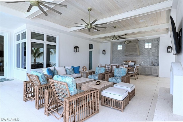 view of patio featuring outdoor lounge area and ceiling fan