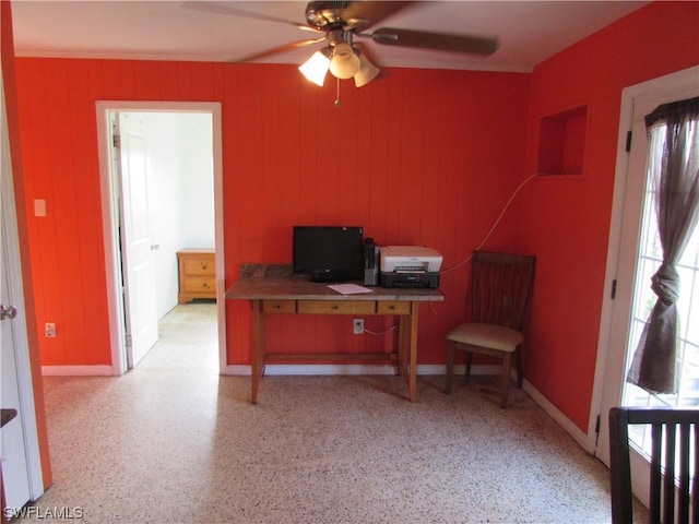 home office with ceiling fan