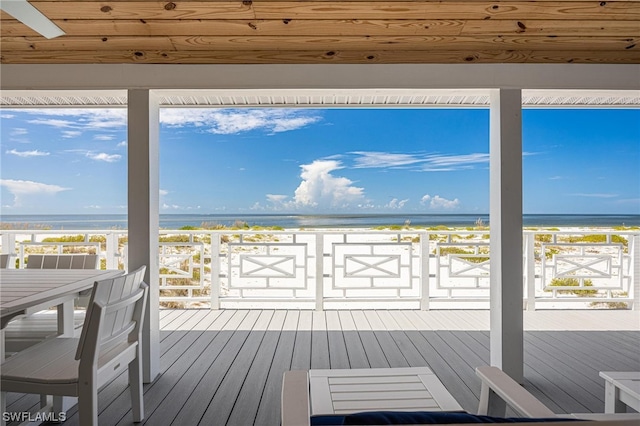 wooden deck with a water view