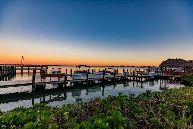 view of dock with a water view