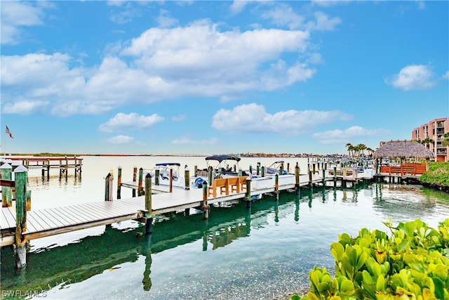 dock area featuring a water view