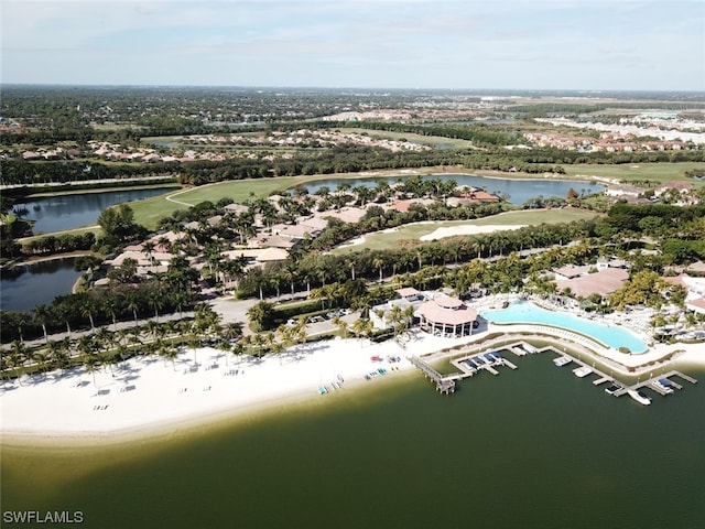 aerial view with a water view