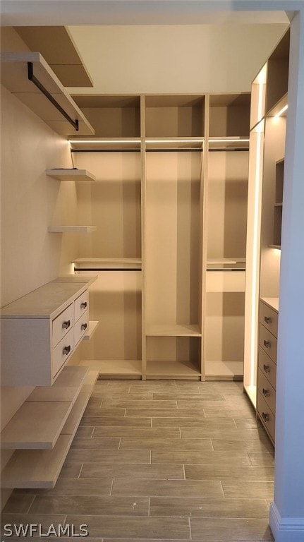 spacious closet with light hardwood / wood-style flooring