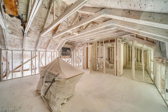 view of unfinished attic