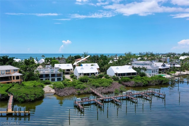 water view featuring a dock