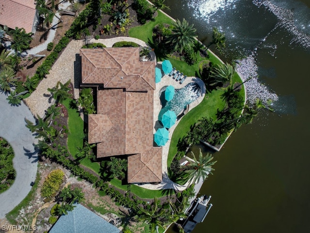 bird's eye view featuring a water view