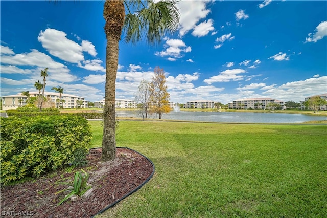 view of yard with a water view