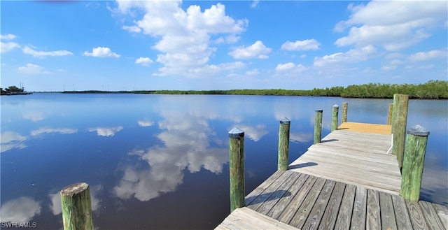 view of dock with a water view