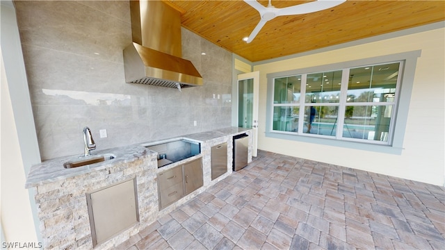 view of patio with sink, exterior kitchen, and ceiling fan