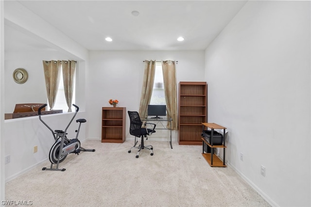 office featuring a wealth of natural light and light colored carpet