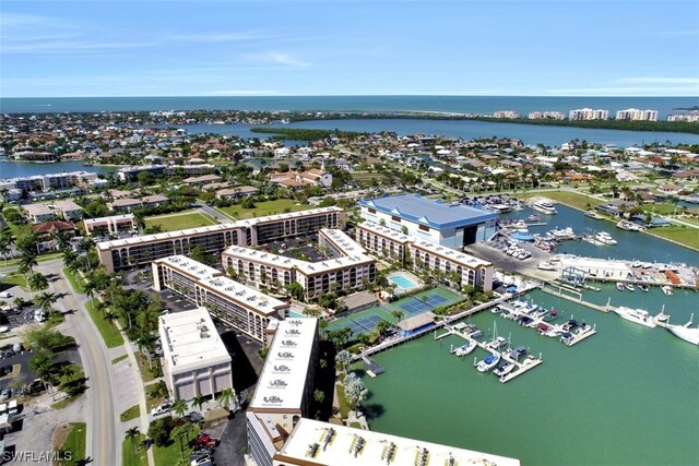 aerial view featuring a water view