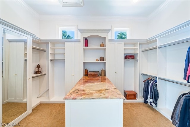 spacious closet with light carpet