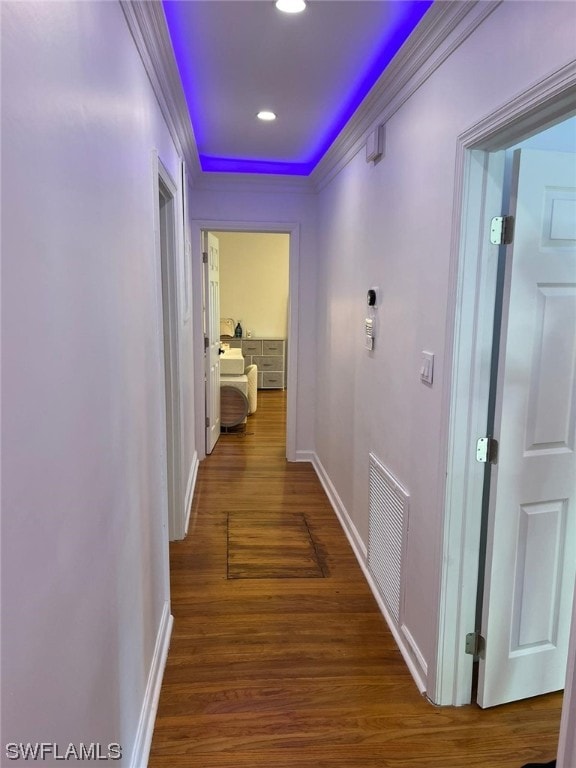 hallway with dark wood-type flooring