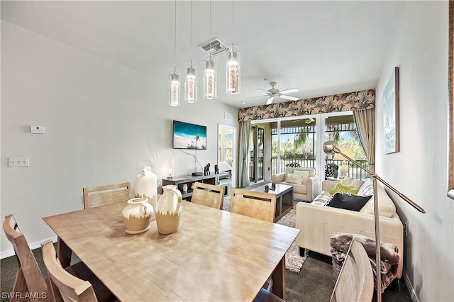 dining room featuring ceiling fan