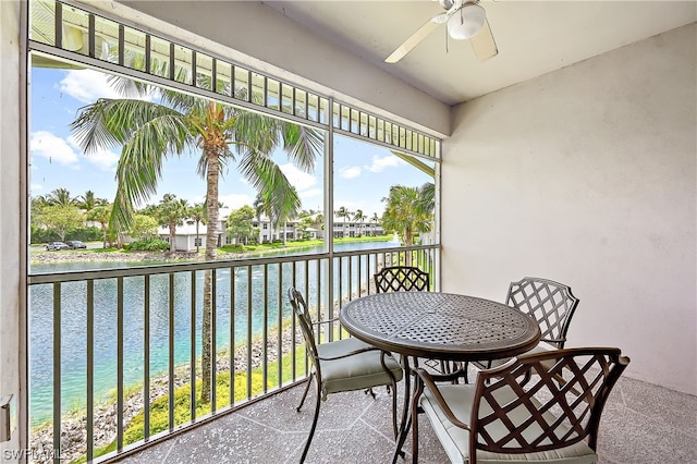 balcony with ceiling fan