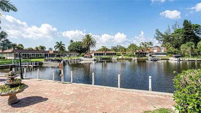 dock area with a water view