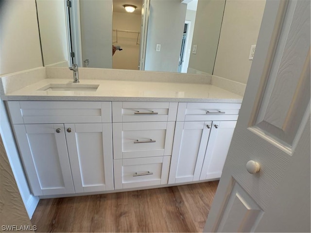 bathroom with hardwood / wood-style floors and vanity