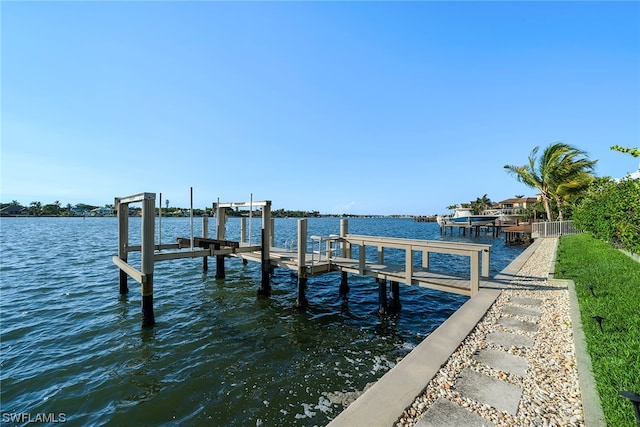 dock area featuring a water view