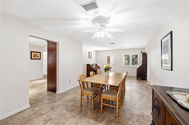 dining room with ceiling fan