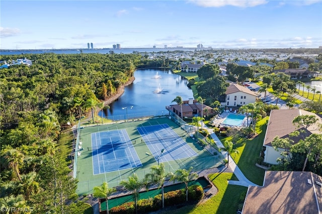 aerial view with a water view