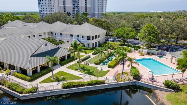 aerial view with a water view