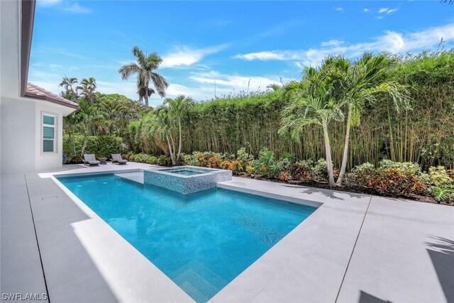 view of swimming pool with an in ground hot tub and a patio