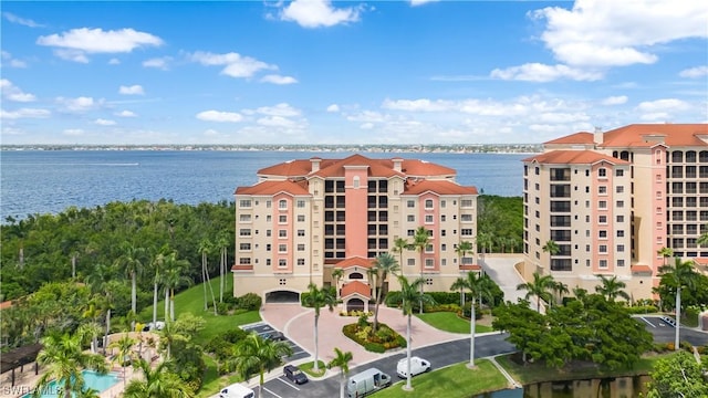 aerial view with a water view