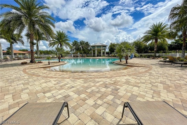 view of pool featuring a patio