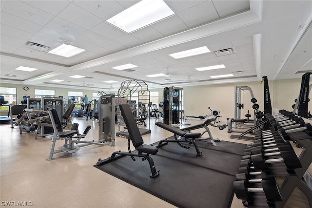 gym with a drop ceiling