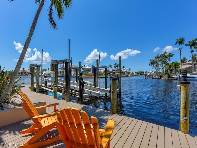 view of dock with a water view