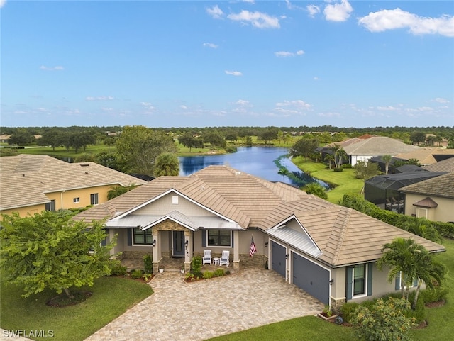 aerial view with a water view