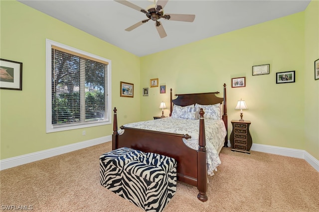 bedroom featuring baseboards, carpet, and ceiling fan