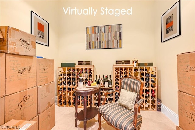 wine cellar with light tile patterned floors