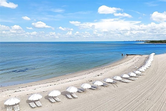 view of water feature with a view of the beach