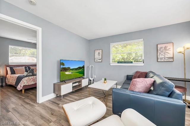 living room with a healthy amount of sunlight and light wood-type flooring