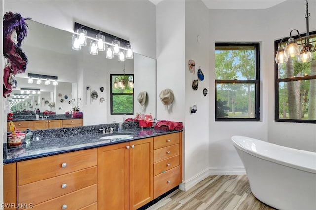 bathroom with vanity and a bathtub