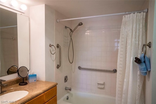 bathroom with vanity and shower / bath combo with shower curtain