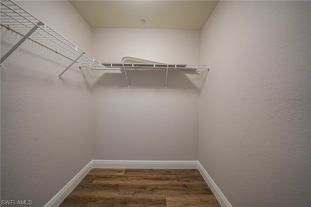 walk in closet with dark wood-type flooring