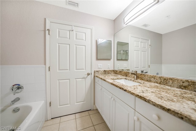 bathroom with  shower combination, tile flooring, and oversized vanity