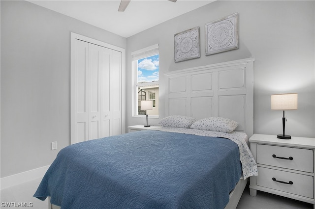 bedroom featuring a closet and ceiling fan