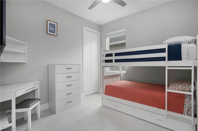 bedroom featuring a closet and ceiling fan