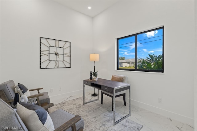 home office featuring light tile flooring