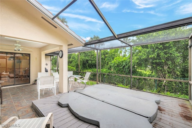 wooden terrace with ceiling fan