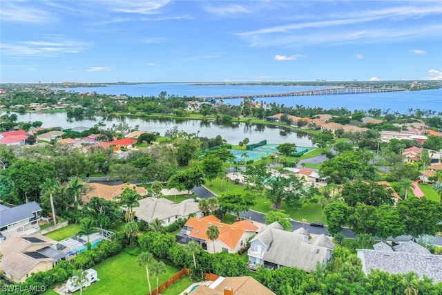 aerial view with a water view